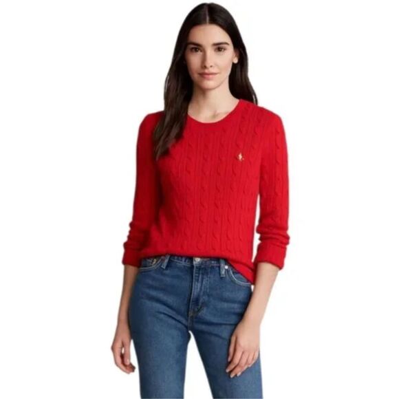 Ralph Lauren Sport Red Cable-Knit 100% Cotton Crewneck Sweater Size S - Picture 1 of 9